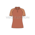 Womens polo shirt with raglan sleeve flat sketch, front view
