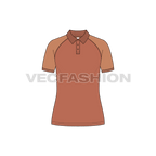 Womens polo shirt with raglan sleeve flat sketch, front view