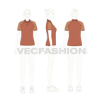 Womens polo shirt with raglan sleeve flat sketch, croqui sketch