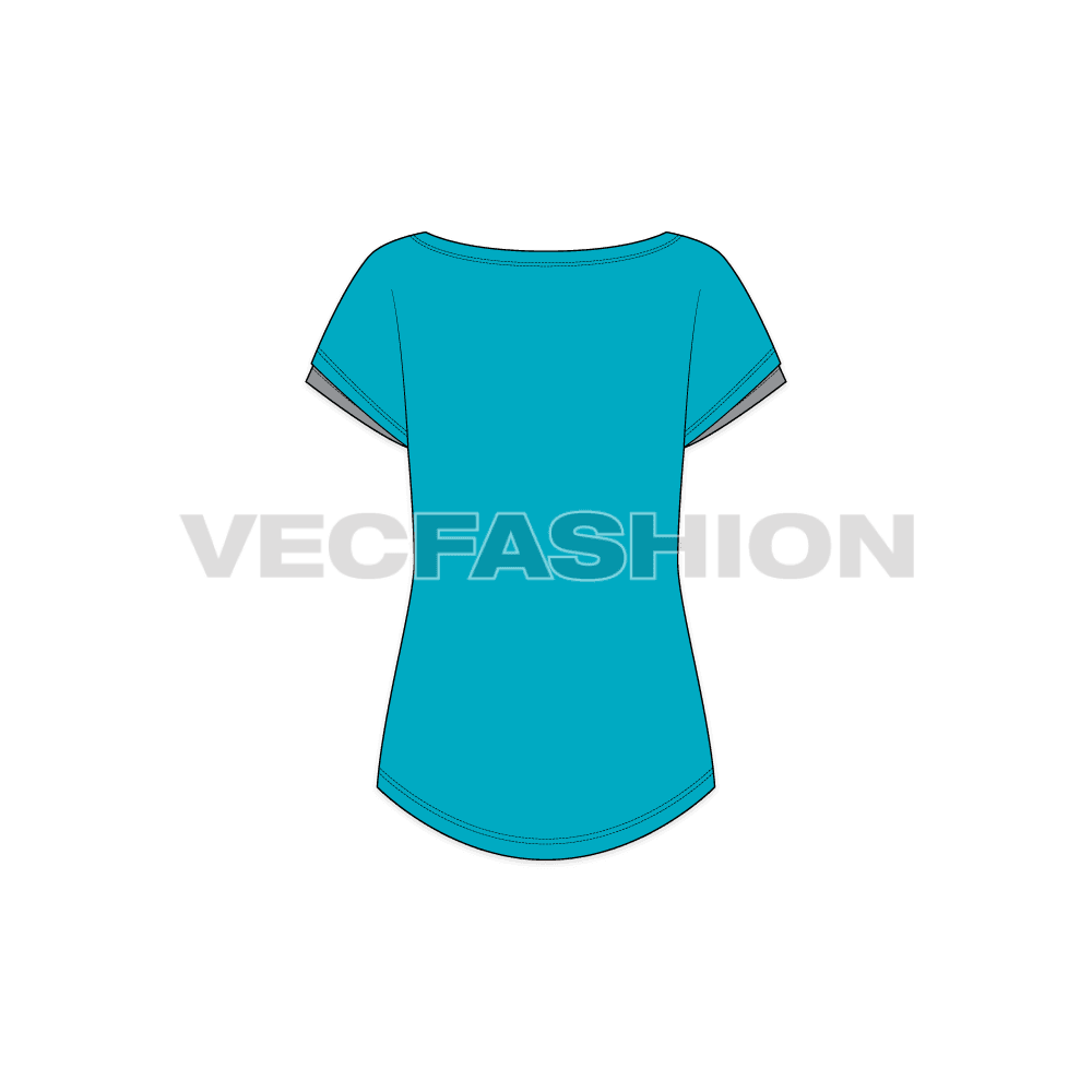 Womens pre workout tee flat sketch, back view