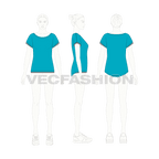 Womens pre workout tee flat sketch, croqui sketch