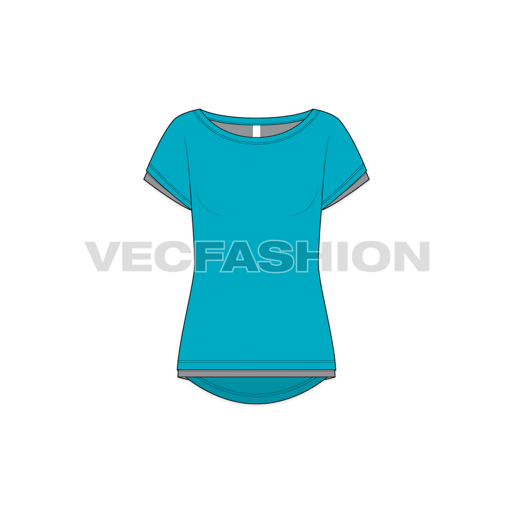 Womens pre workout tee flat sketch, front view