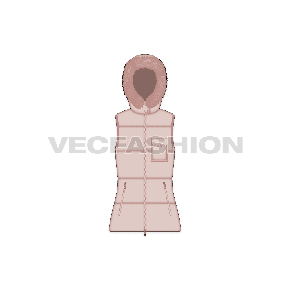Women's Puffer Coat flat sketch, front view