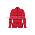 Women's Puffer Coat flat sketch, front view
