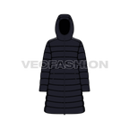 Women's Puffer Coat flat sketch, front view