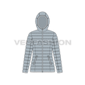 Women's Puffer Coat flat sketch, front view
