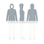 Women's Puffer Coat flat sketch, croqui sketch