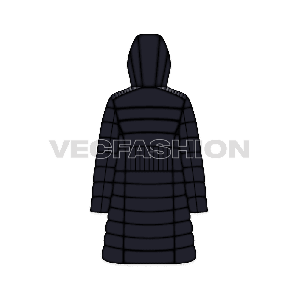 Women's Puffer Coat flat sketch, back view