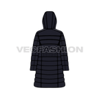 Women's Puffer Coat flat sketch, back view