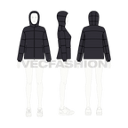 Women's Puffer Jacket flat sketch, croqui sketch