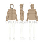 Women's Puffer Jacket flat sketch, croqui sketch