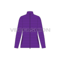 Womens puffer jacket flat sketch, front view