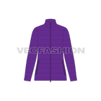 Womens puffer jacket flat sketch, front view