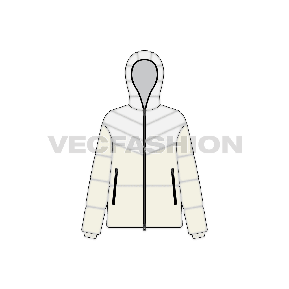 Women's Puffer Jacket flat sketch, front view