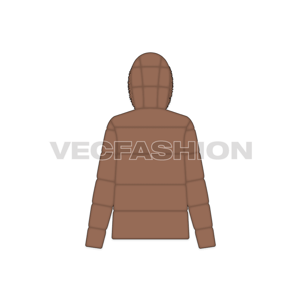 Women's Puffer Jacket flat sketch, back view
