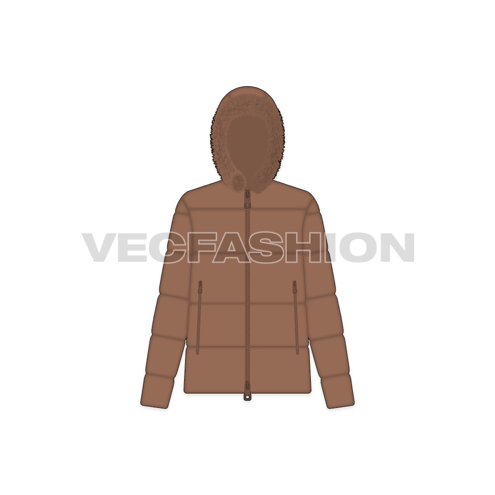 Women's Puffer Jacket flat sketch, front view