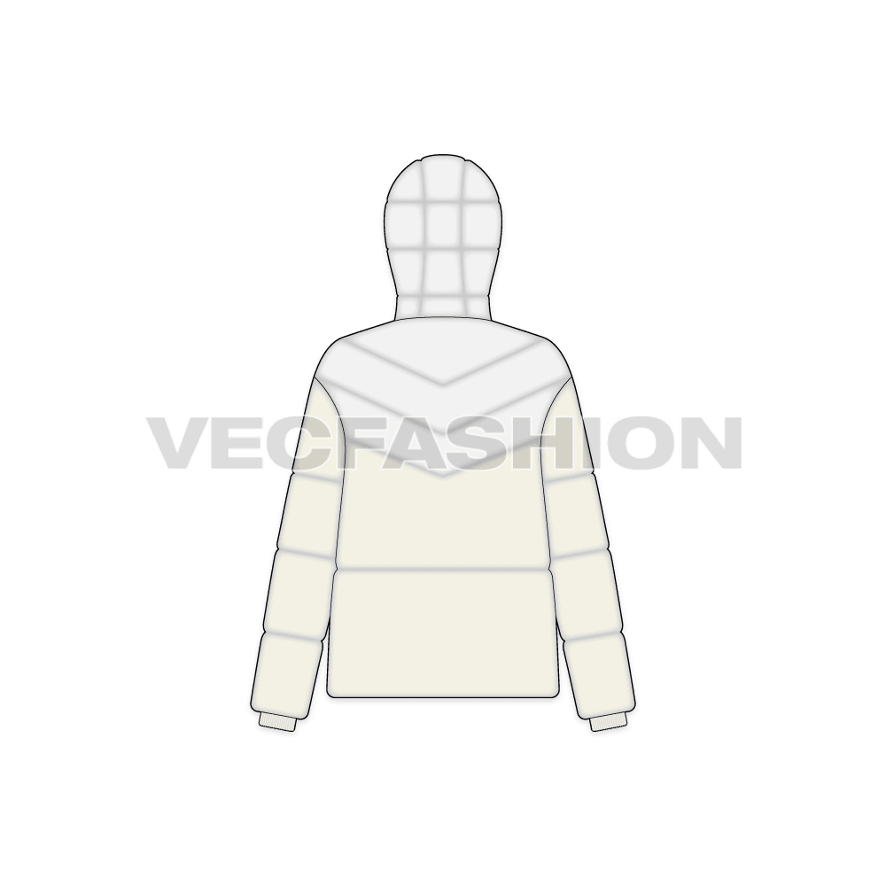 Women's Puffer Jacket flat sketch, back view