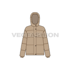 Women's Puffer Jacket flat sketch, front view