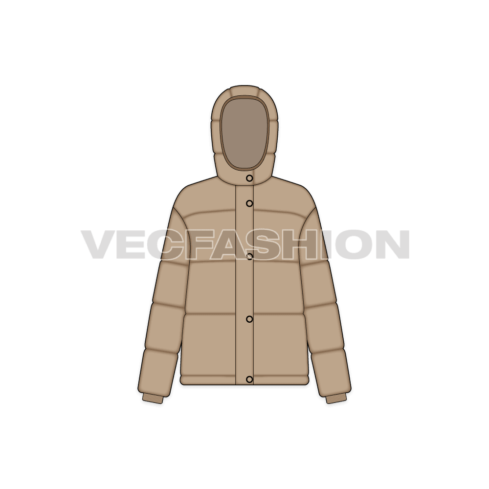 Women's Puffer Jacket flat sketch, front view
