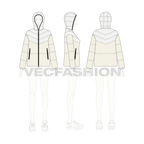 Women's Puffer Jacket flat sketch, croqui sketch