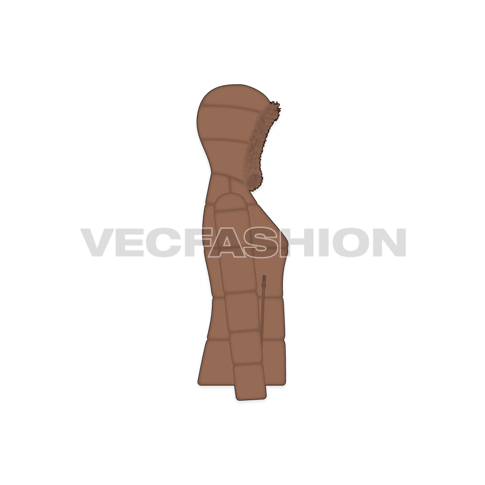 Women's Puffer Jacket flat sketch, side view
