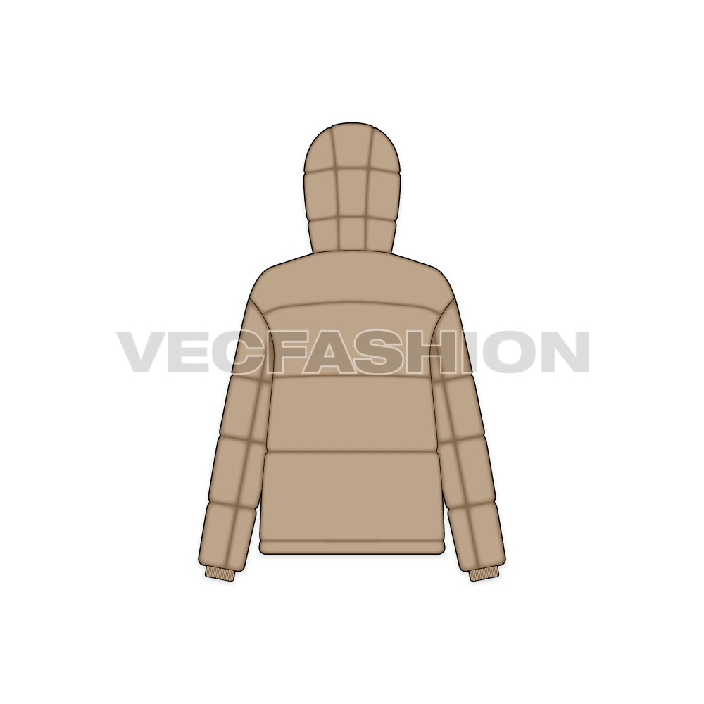 Women's Puffer Jacket flat sketch, back view