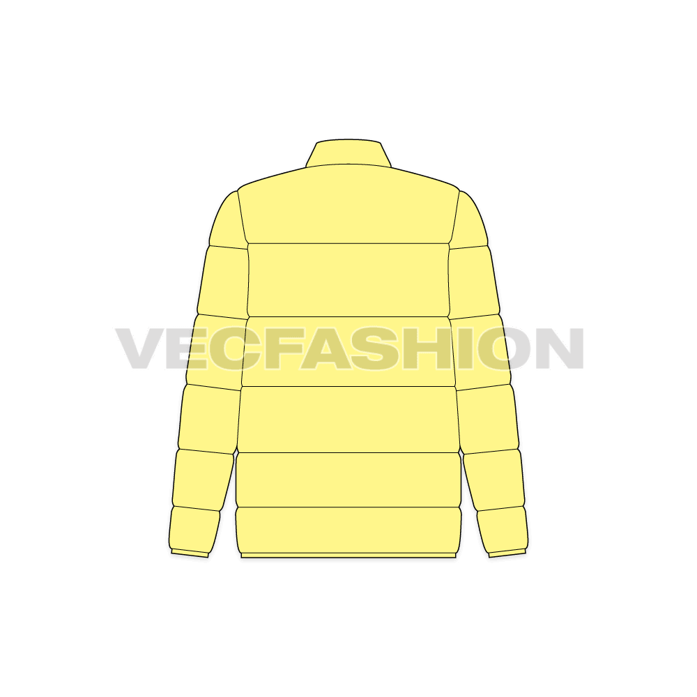 Women's Puffer Mock Neck flat sketch, back view