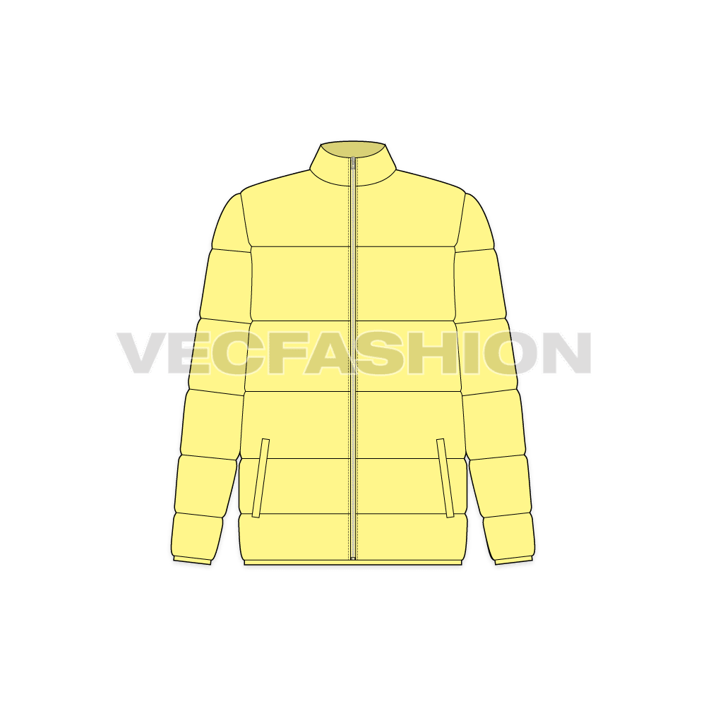 Women's Puffer Mock Neck flat sketch, front view