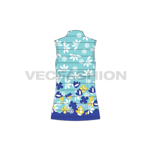 A vector template for Women's Puffer Vest. It is rendered with colored floral graphics with mock neck and this garment is made with quilting. 