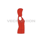 Womens puffer vest, hood belt flat sketch, side view