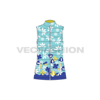 Womens puffer vest, floral quilted flat sketch, front view
