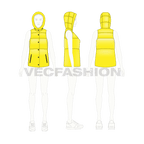 Womens puffer vest coat, yellow flat sketch, croqui sketch