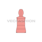 Womens puffer vest with detachable hood flat sketch, back view