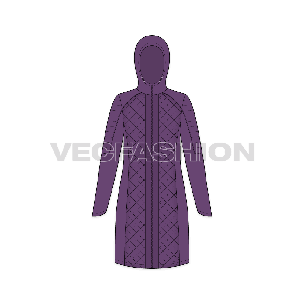 Women's Quilted Climbing Jacket flat sketch, front view