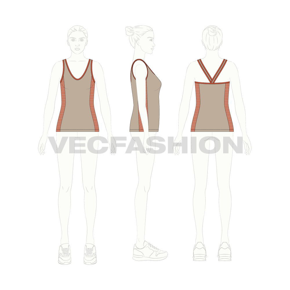 Womens racerback style tank top flat sketch, croqui sketch