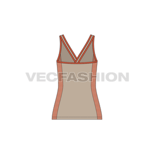 A vector template of Women's Racerback Style Tank Top. It is a sport style tank top with striped panel on sides and there are stylized shoulder straps. 