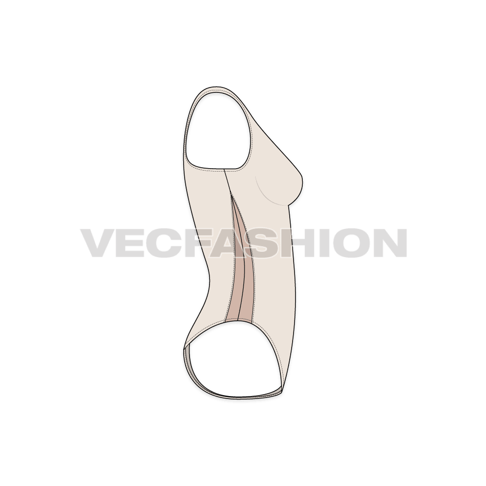 Womens racerback swimsuit flat sketch, side view