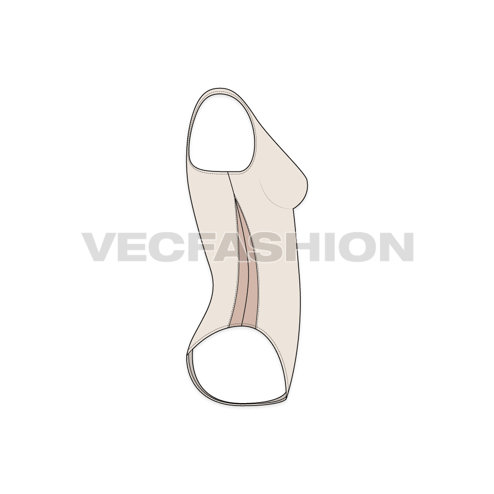A vector template for Women's Racerback Swimsuit. It is usually made in lycra polyester material and have a cut out angular shape at the back waist.