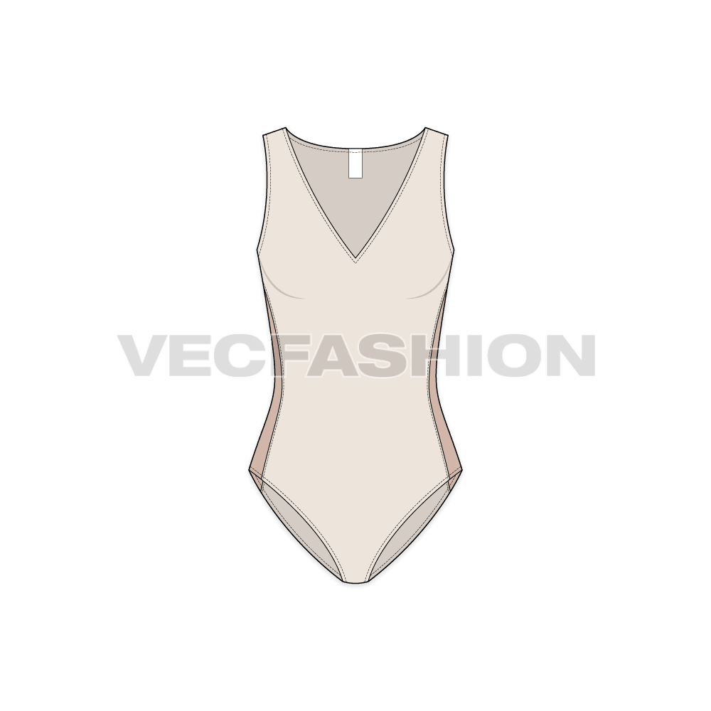Womens racerback swimsuit flat sketch, front view