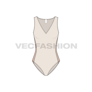 A vector template for Women's Racerback Swimsuit. It is usually made in lycra polyester material and have a cut out angular shape at the back waist.