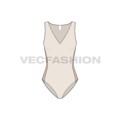 A vector template for Women's Racerback Swimsuit. It is usually made in lycra polyester material and have a cut out angular shape at the back waist.