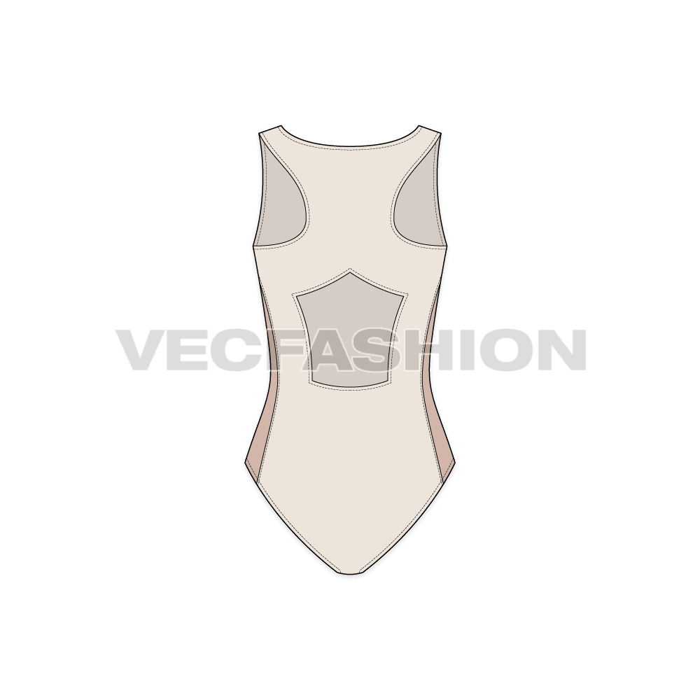 Womens racerback swimsuit flat sketch, back view