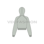 Womens raglan sleeve crop hoodie flat sketch, back view