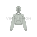 Womens raglan sleeve crop hoodie flat sketch, front view