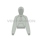 Womens raglan sleeve crop hoodie flat sketch, front view