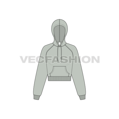 A vector illustrator sketch template of Women's Raglan Sleeve Crop Hoodie