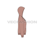 Womens raglan sleeve hoodie, zip up flat sketch, side view