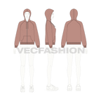 Womens raglan sleeve hoodie, zip up flat sketch, croqui sketch