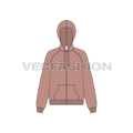 Womens raglan sleeve hoodie, zip up flat sketch, front view