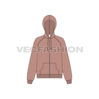 Womens raglan sleeve hoodie, zip up flat sketch, front view